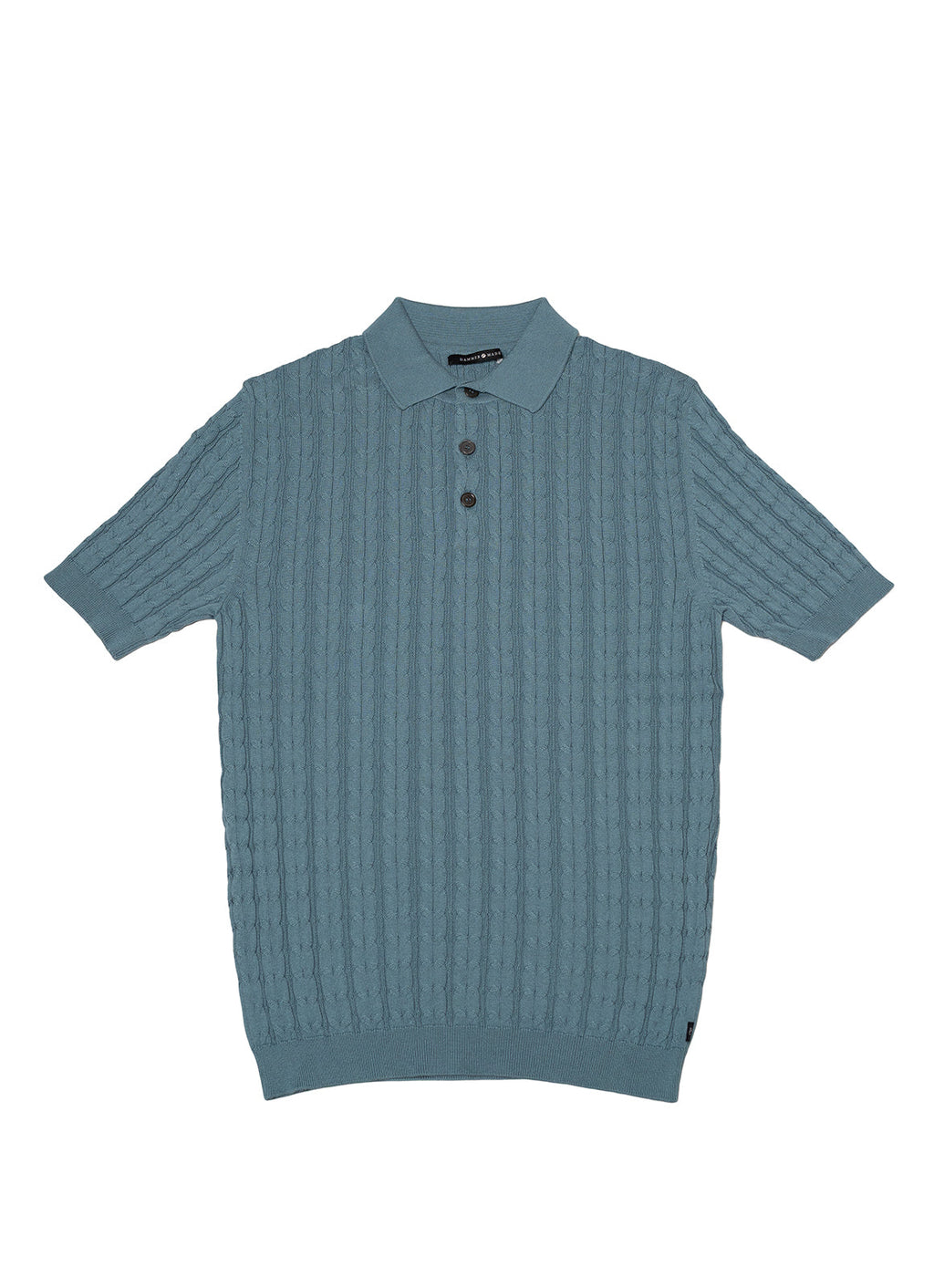 Short Sleeve Ribbed Cable Knit Polo — 3-Button Collar, Cotton-Modal Blend, Soft Touch