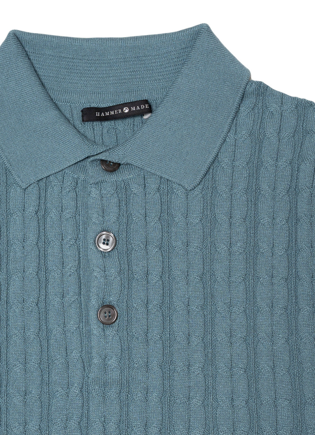 Short Sleeve Ribbed Cable Knit Polo — 3-Button Collar, Cotton-Modal Blend, Soft Touch