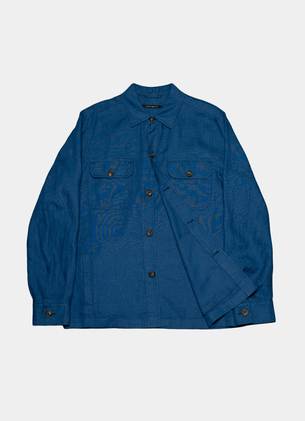 Washed Linen Overshirt — Spread Collar, Double Flap Chest Pockets, Relaxed Fit