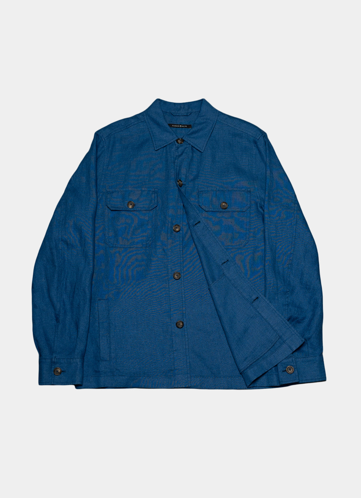 Washed Linen Overshirt — Spread Collar, Double Flap Chest Pockets, Relaxed Fit