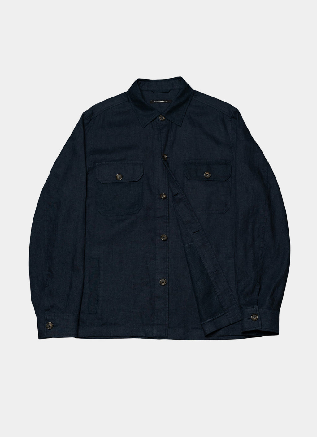 Washed Linen Overshirt — Spread Collar, Double Flap Chest Pockets, Relaxed Fit