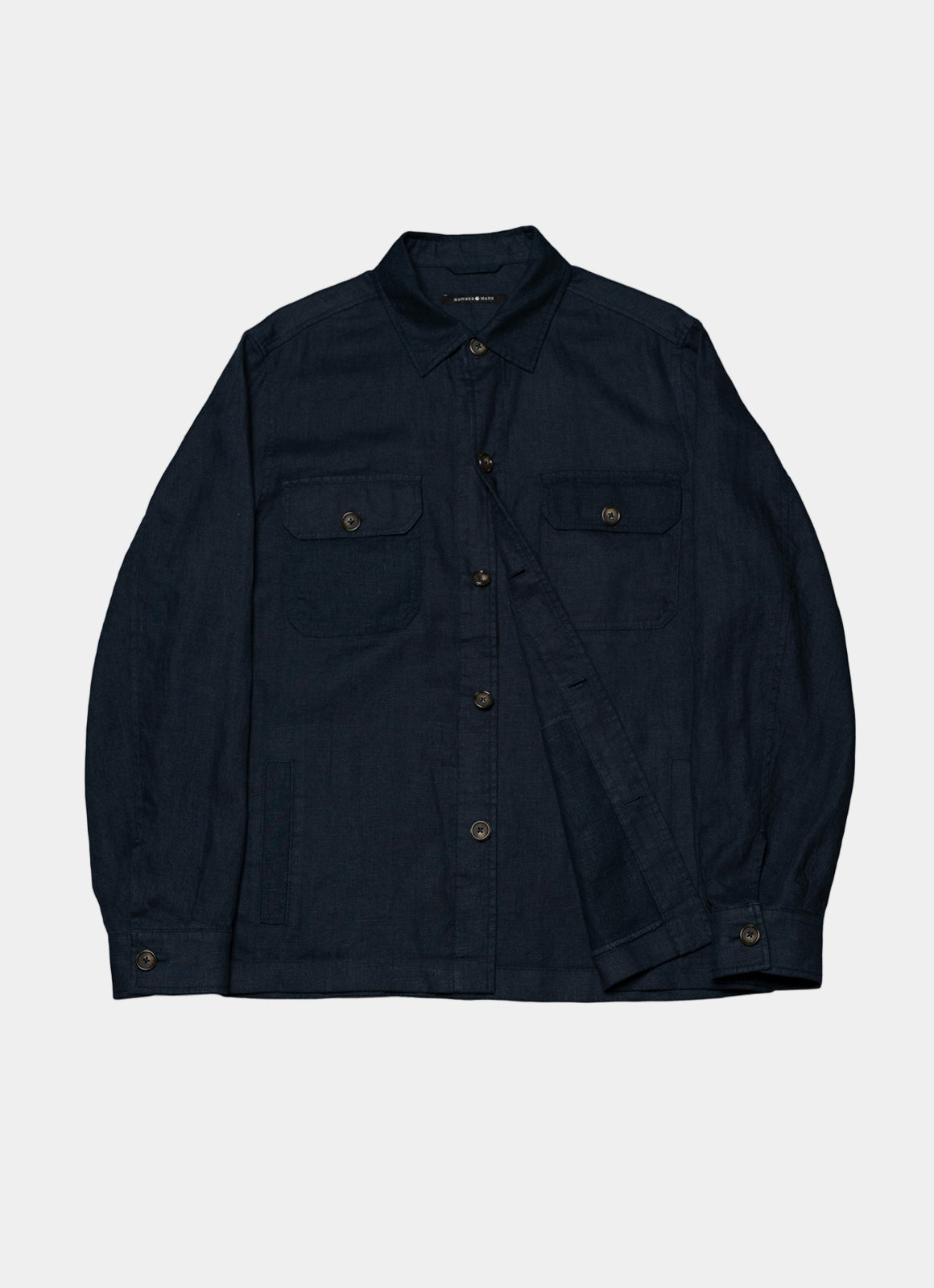 Washed Linen Overshirt — Spread Collar, Double Flap Chest Pockets, Relaxed Fit