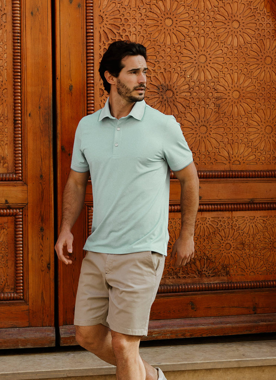 Short Sleeve Polyester Tech Knit Polo — Pique Knit Collar & Cuff, Tonal Yoke, Metal Buttons