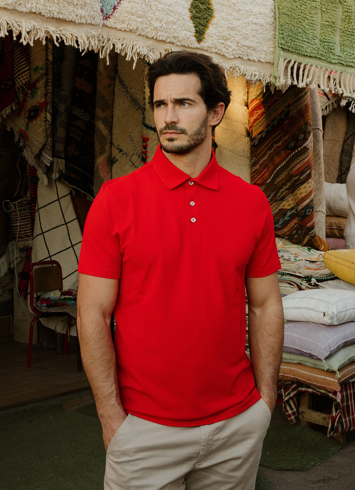 Pebble Jacquard Stretch Polo — Metal-Rimmed Buttons, Tonal Inner Yoke, Bungee Locker Loop