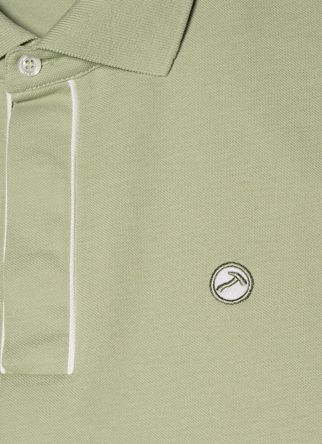 Short Sleeve Pique Knit Cotton Polo — Embroidered Chest Detail, Hidden Button Placket