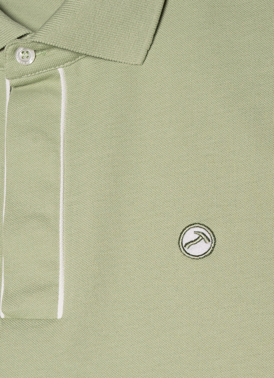 Short Sleeve Pique Knit Cotton Polo — Embroidered Chest Detail, Hidden Button Placket