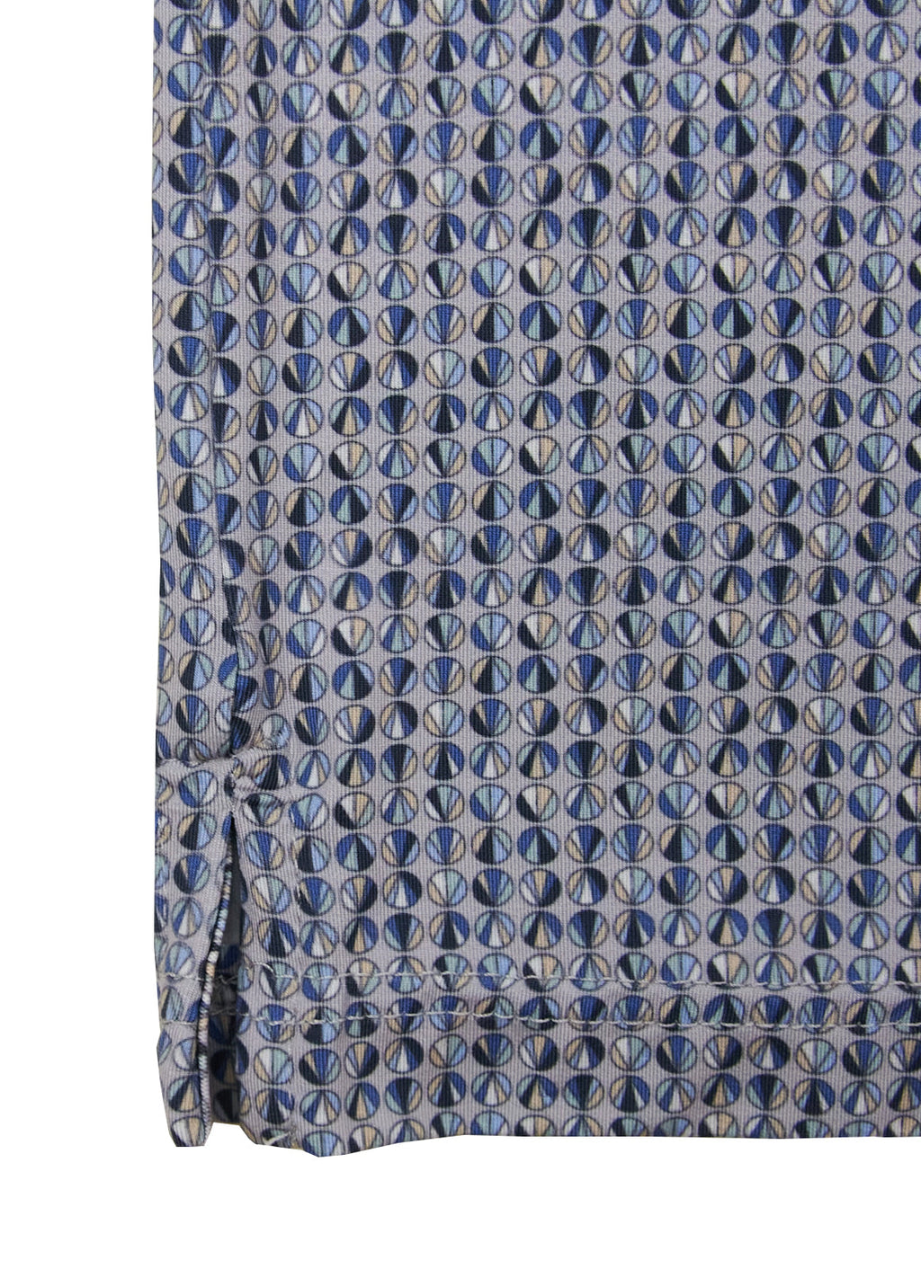 Short Sleeve Stretch Polo — Circle Pattern, Soft Smooth Fabric, Metal-Rimmed Buttons