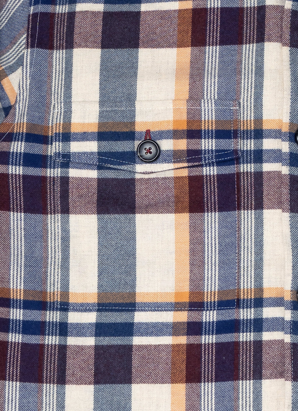 Plaid Sherpa-Lined Flannel Jacket — Cream Navy Burgundy, Double Chest Pockets, Cozy Warmth