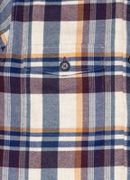 Plaid Sherpa-Lined Flannel Jacket — Cream Navy Burgundy, Double Chest Pockets, Cozy Warmth