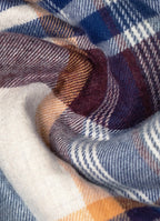 Plaid Sherpa-Lined Flannel Jacket — Cream Navy Burgundy, Double Chest Pockets, Cozy Warmth