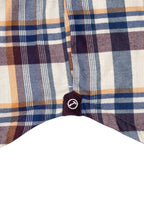 Plaid Sherpa-Lined Flannel Jacket — Cream Navy Burgundy, Double Chest Pockets, Cozy Warmth