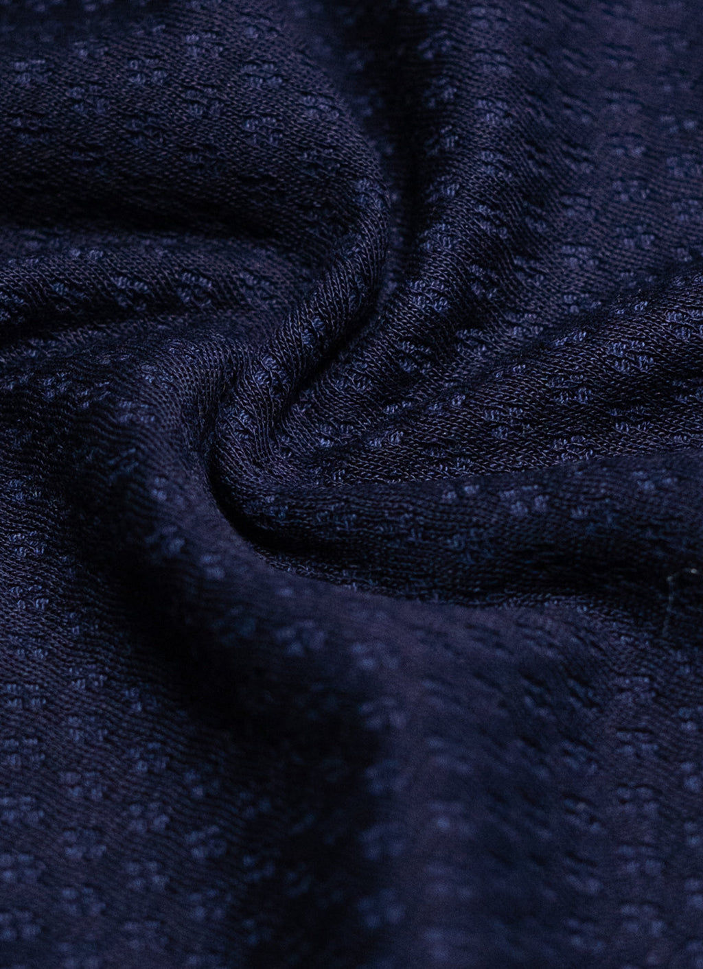 Long Sleeve Knit Polo in Navy — Micro Texture Pattern, Organic Cotton-Lyocell Blend
