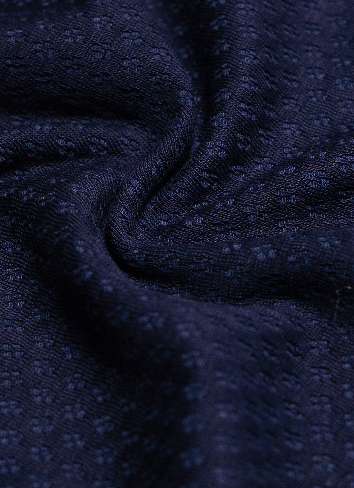 Long Sleeve Knit Polo in Navy — Micro Texture Pattern, Organic Cotton-Lyocell Blend