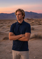 Short Sleeve Stretch Polo — Soft Textured Fabric, Metal-Rimmed Buttons, All-Day Comfort