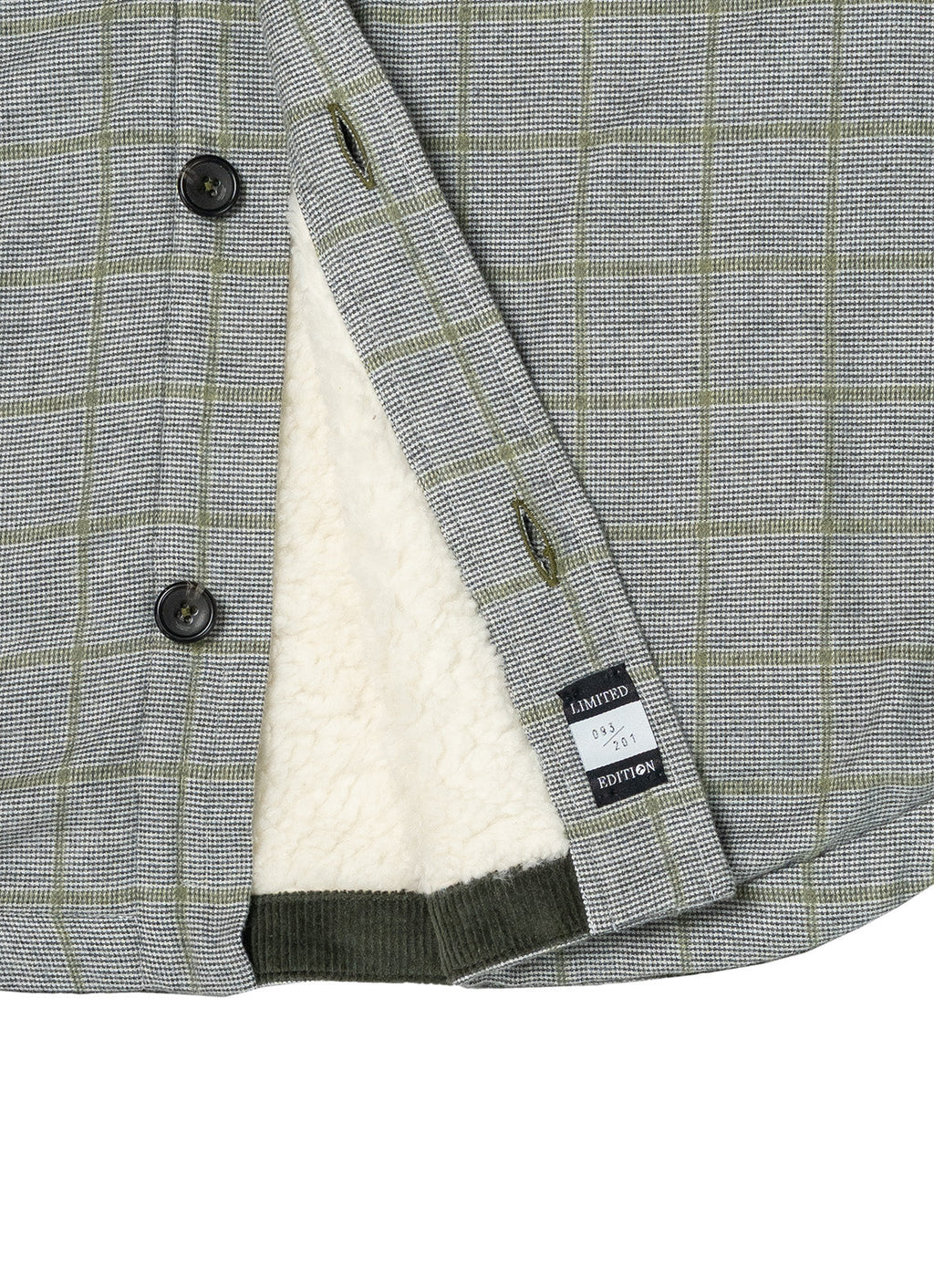 Grey & Green Plaid Sherpa-Lined Flannel Jacket — Double Chest Pockets, Lightweight Warmth