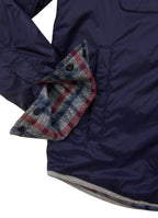 Reversible Jacket — Knit Plaid Inner & Navy Outer Shell, Double Front Pockets, Polished Finish