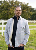 Light Blue Plaid Sherpa-Lined Flannel Jacket — Double Chest Pockets, Cozy Seasonal Layer