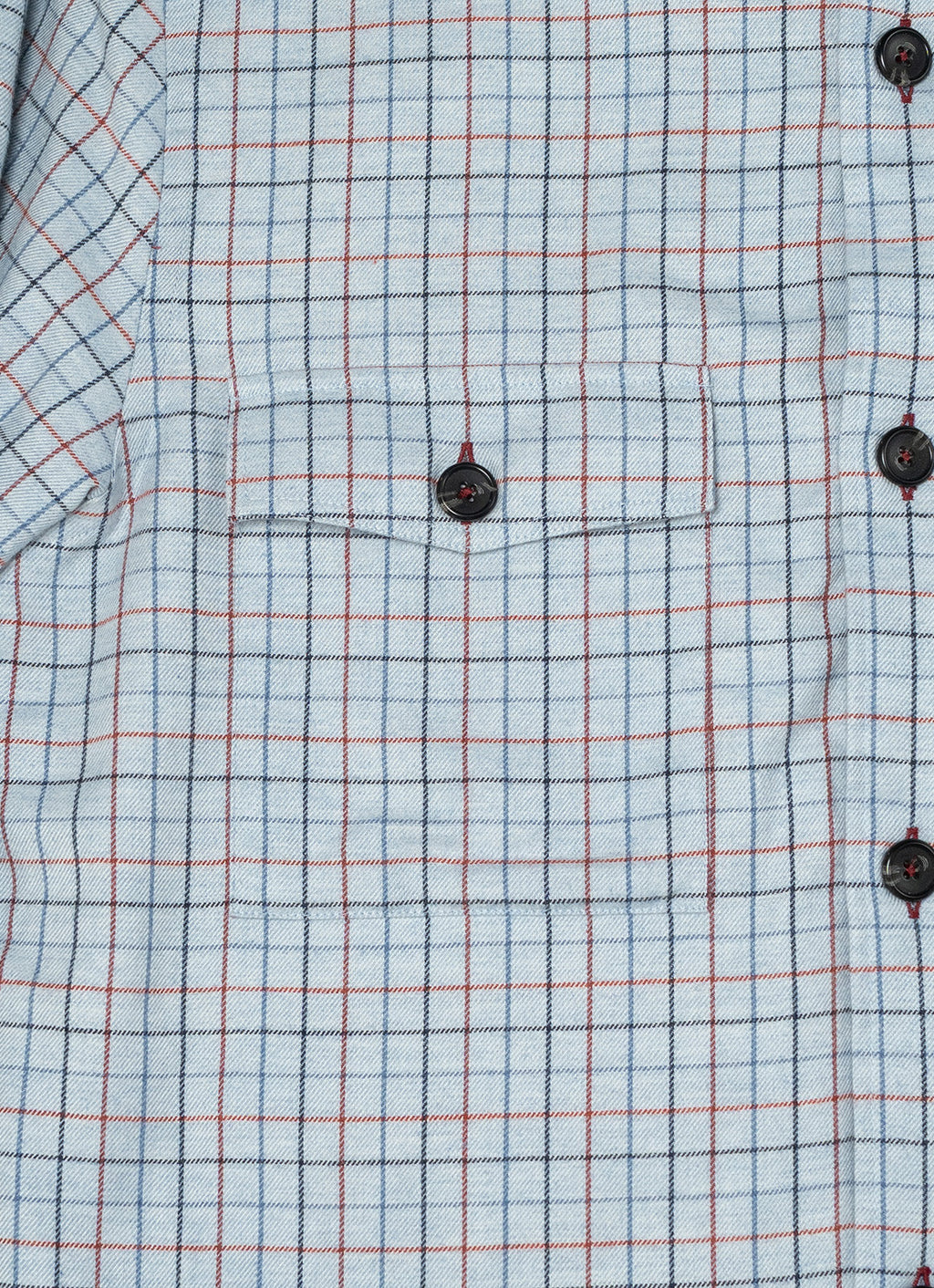 Light Blue Plaid Sherpa-Lined Flannel Jacket — Double Chest Pockets, Cozy Seasonal Layer