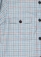 Light Blue Plaid Sherpa-Lined Flannel Jacket — Double Chest Pockets, Cozy Seasonal Layer