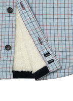 Light Blue Plaid Sherpa-Lined Flannel Jacket — Double Chest Pockets, Cozy Seasonal Layer