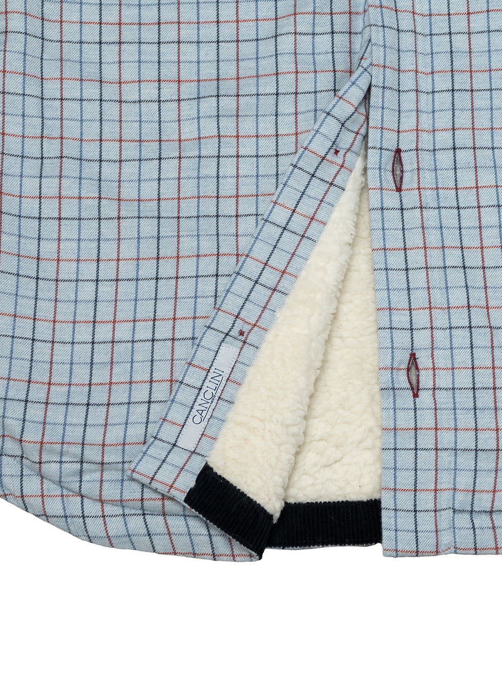 Light Blue Plaid Sherpa-Lined Flannel Jacket — Double Chest Pockets, Cozy Seasonal Layer