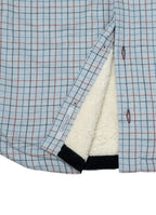 Light Blue Plaid Sherpa-Lined Flannel Jacket — Double Chest Pockets, Cozy Seasonal Layer