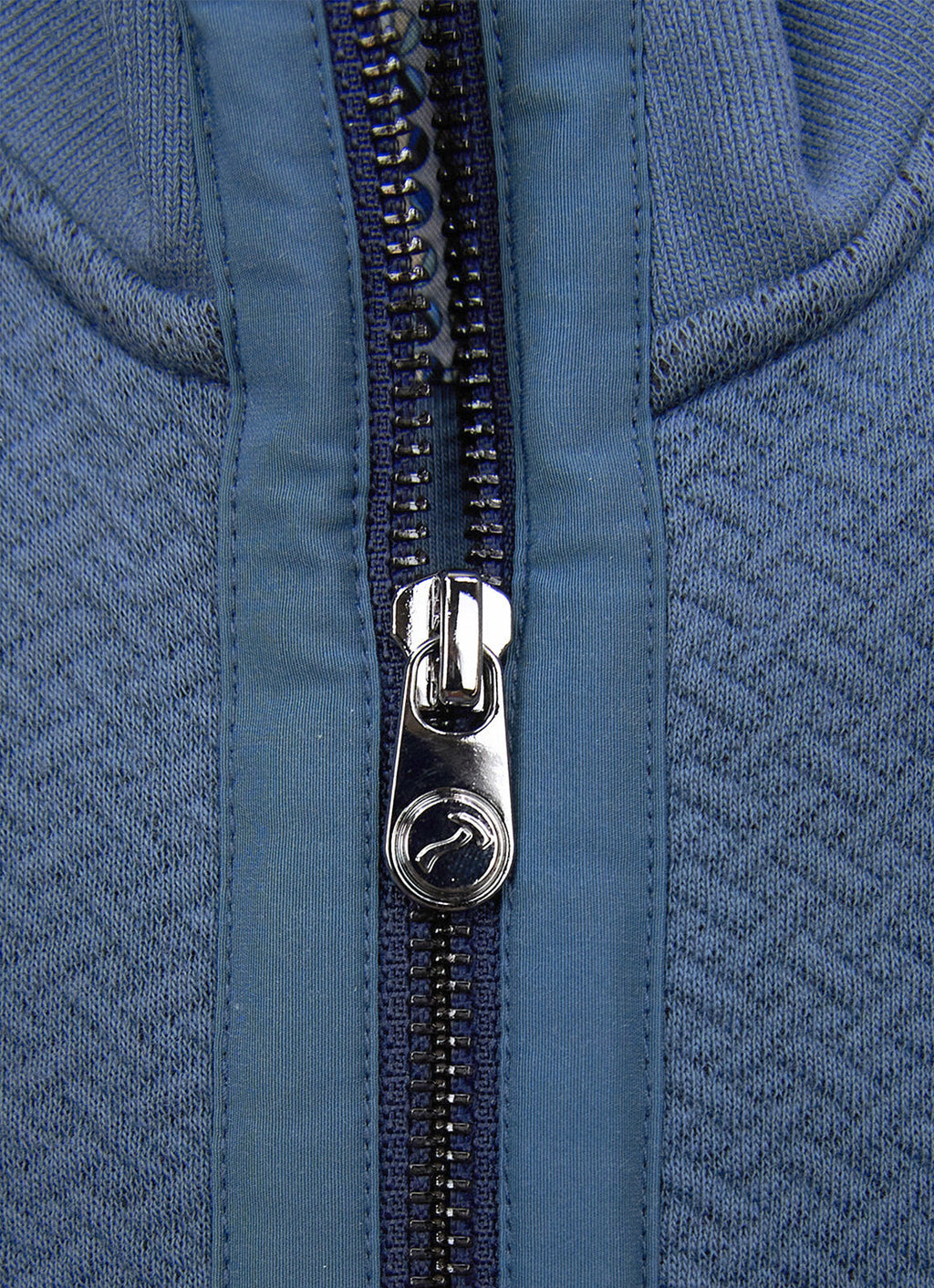 Full-Zip Heavyweight Woven-Texture Jacket — Slate Blue, Zip Pockets, Cotton-Polyester Blend