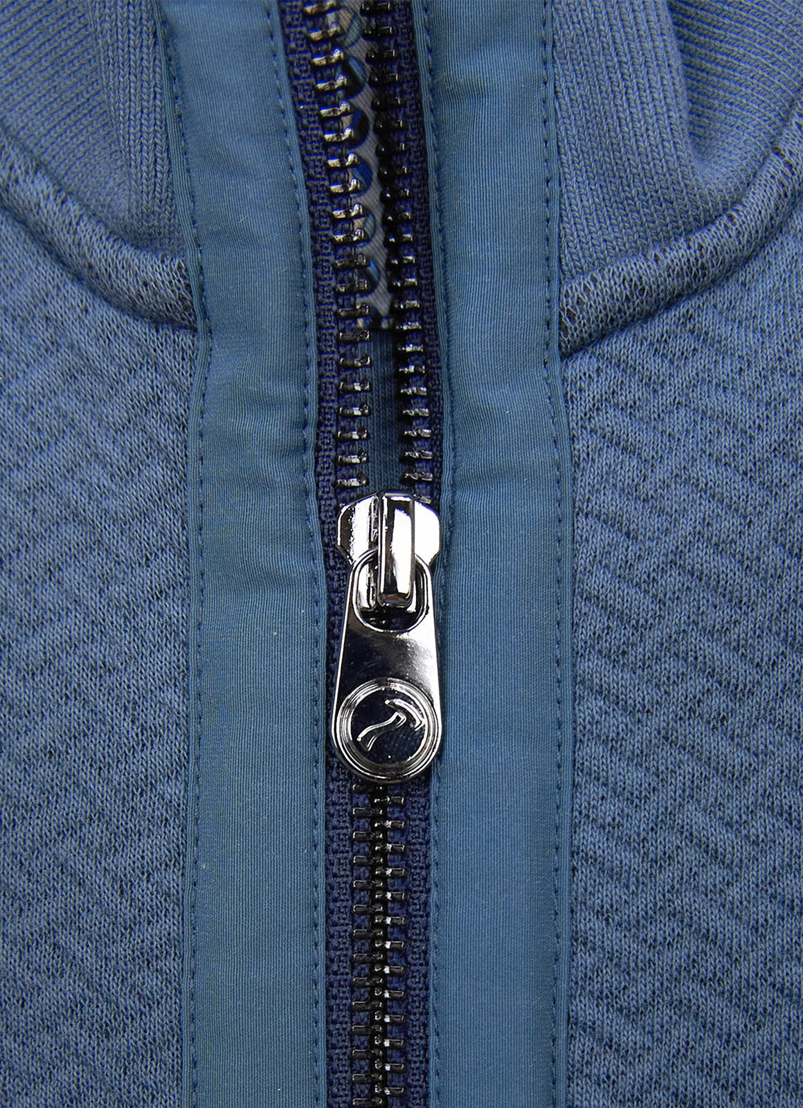 Full-Zip Heavyweight Woven-Texture Jacket — Slate Blue, Zip Pockets, Cotton-Polyester Blend