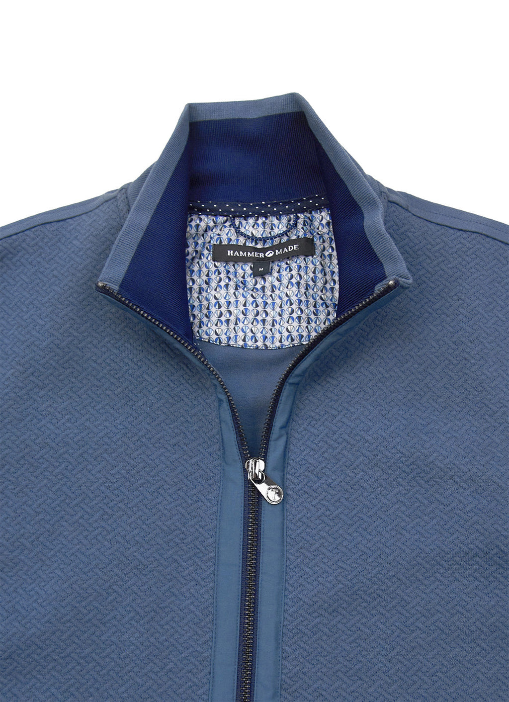 Full-Zip Heavyweight Woven-Texture Jacket — Slate Blue, Zip Pockets, Cotton-Polyester Blend