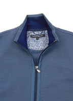Full-Zip Heavyweight Woven-Texture Jacket — Slate Blue, Zip Pockets, Cotton-Polyester Blend