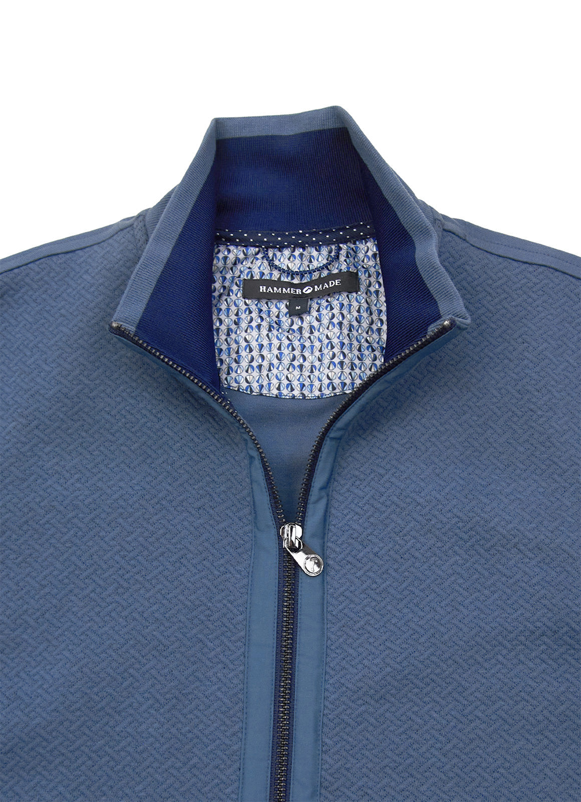 Full-Zip Heavyweight Woven-Texture Jacket — Slate Blue, Zip Pockets, Cotton-Polyester Blend