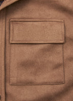 Double-Breasted Vegan Suede Jacket — Paisley Satin Lining, Buttery Soft Brown Shell