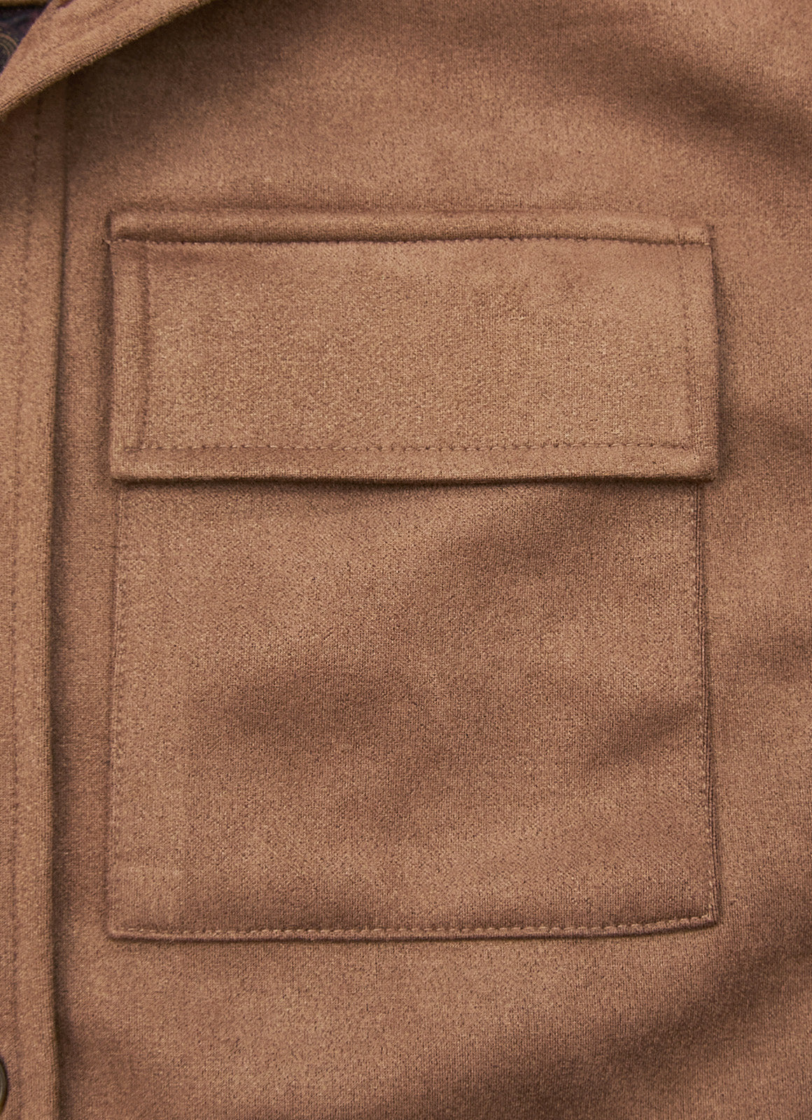 Double-Breasted Vegan Suede Jacket — Paisley Satin Lining, Buttery Soft Brown Shell