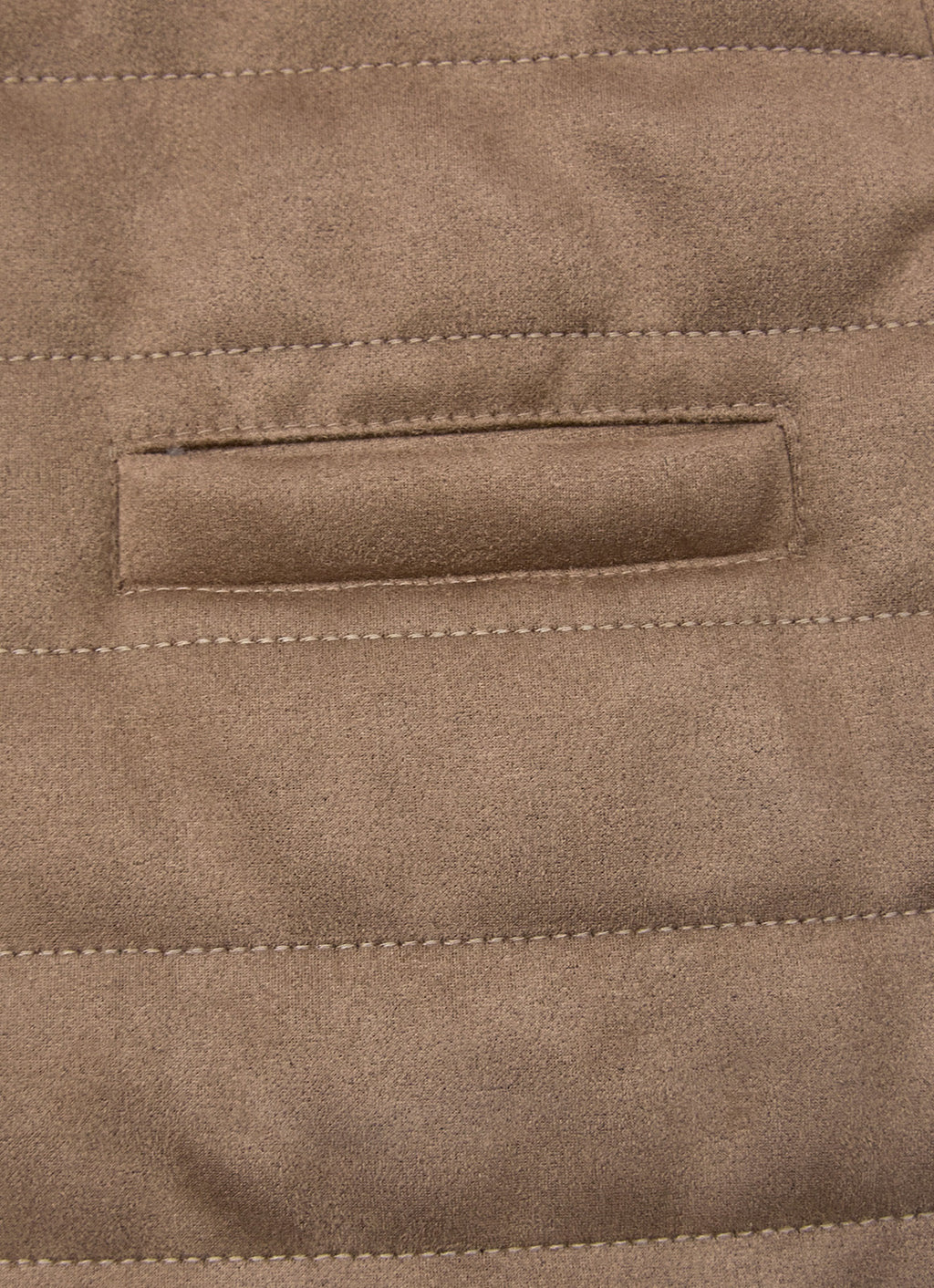 Khaki Vegan Suede Vest — European Craftsmanship, Contrasting Interior Lining, Metal Zip Pull