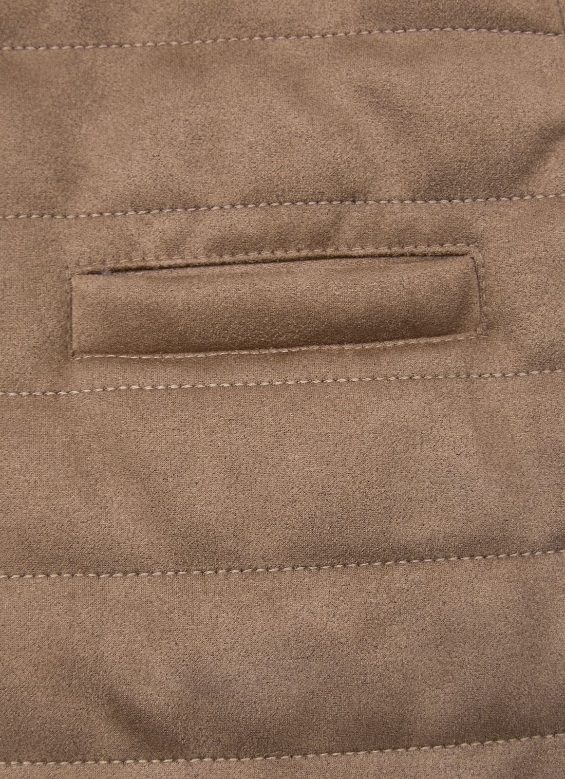 Khaki Vegan Suede Vest — European Craftsmanship, Contrasting Interior Lining, Metal Zip Pull
