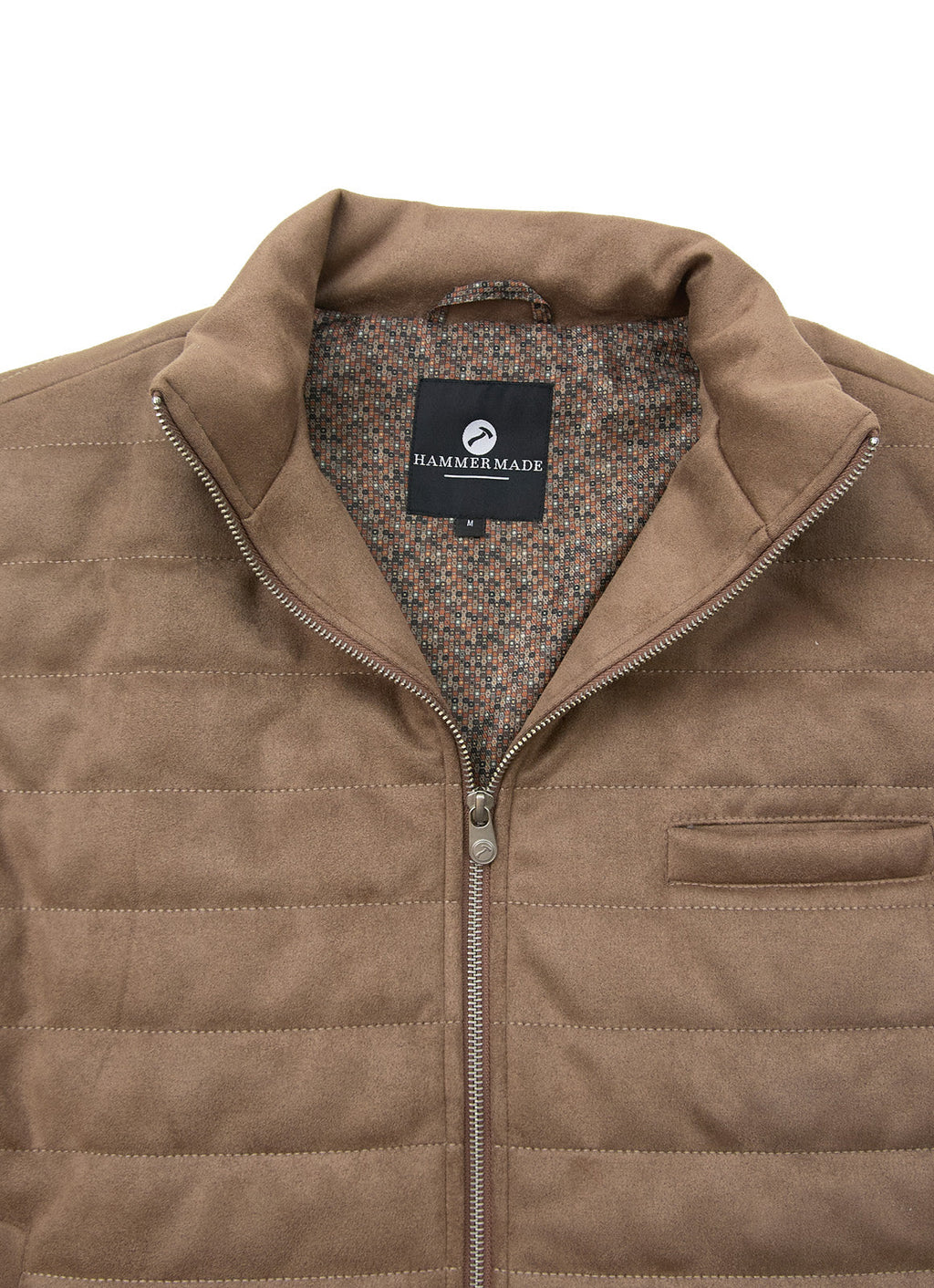 Khaki Vegan Suede Vest — European Craftsmanship, Contrasting Interior Lining, Metal Zip Pull