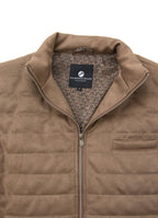 Khaki Vegan Suede Vest — European Craftsmanship, Contrasting Interior Lining, Metal Zip Pull