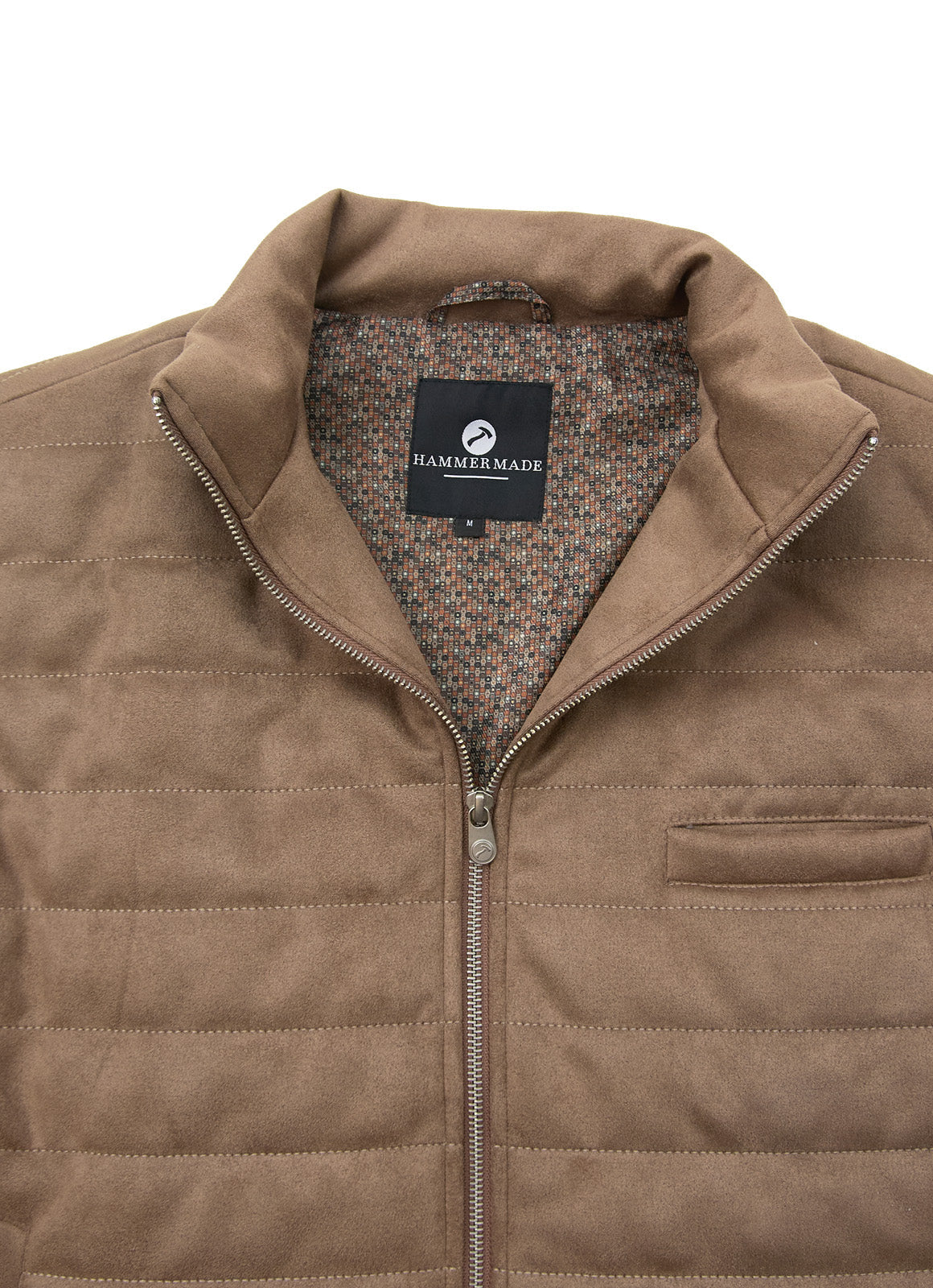 Khaki Vegan Suede Vest — European Craftsmanship, Contrasting Interior Lining, Metal Zip Pull