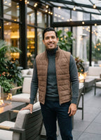 Khaki Vegan Suede Vest — European Craftsmanship, Contrasting Interior Lining, Metal Zip Pull
