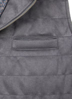 Grey Vegan Suede Vest — European Craftsmanship, Contrasting Interior Lining, Metal Zip Pull