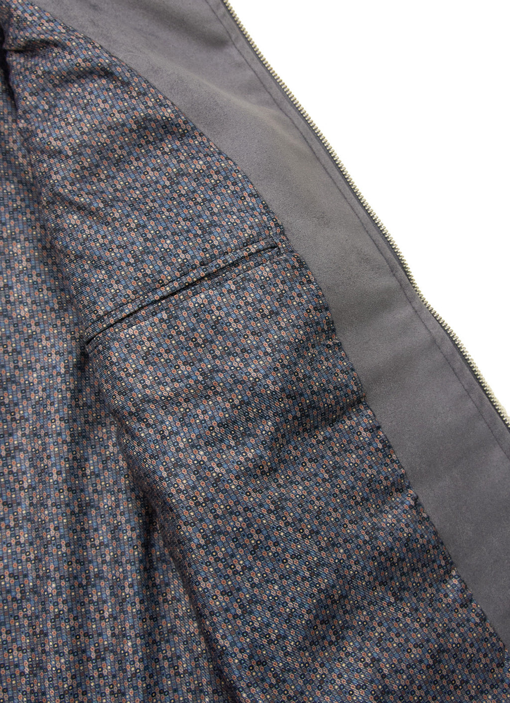 Grey Vegan Suede Vest — European Craftsmanship, Contrasting Interior Lining, Metal Zip Pull