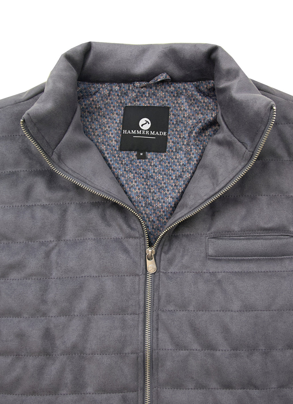 Grey Vegan Suede Vest — European Craftsmanship, Contrasting Interior Lining, Metal Zip Pull