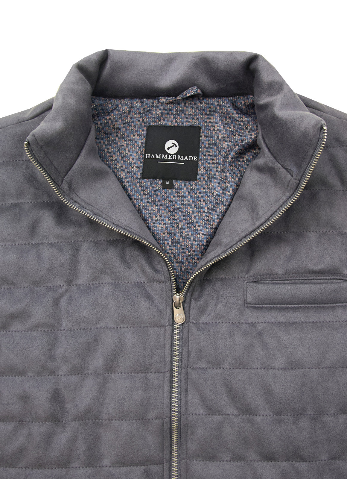 Grey Vegan Suede Vest — European Craftsmanship, Contrasting Interior Lining, Metal Zip Pull