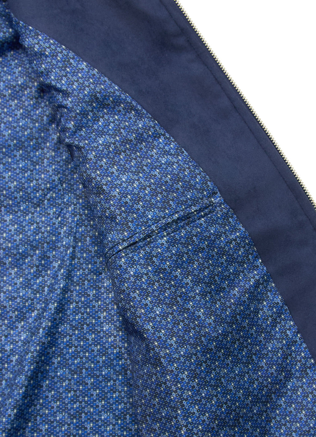 Navy Vegan Suede Vest — European Craftsmanship, Contrasting Interior Lining, Metal Zip Pull