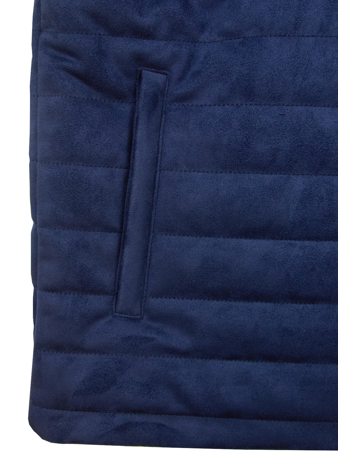 Navy Vegan Suede Vest — European Craftsmanship, Contrasting Interior Lining, Metal Zip Pull