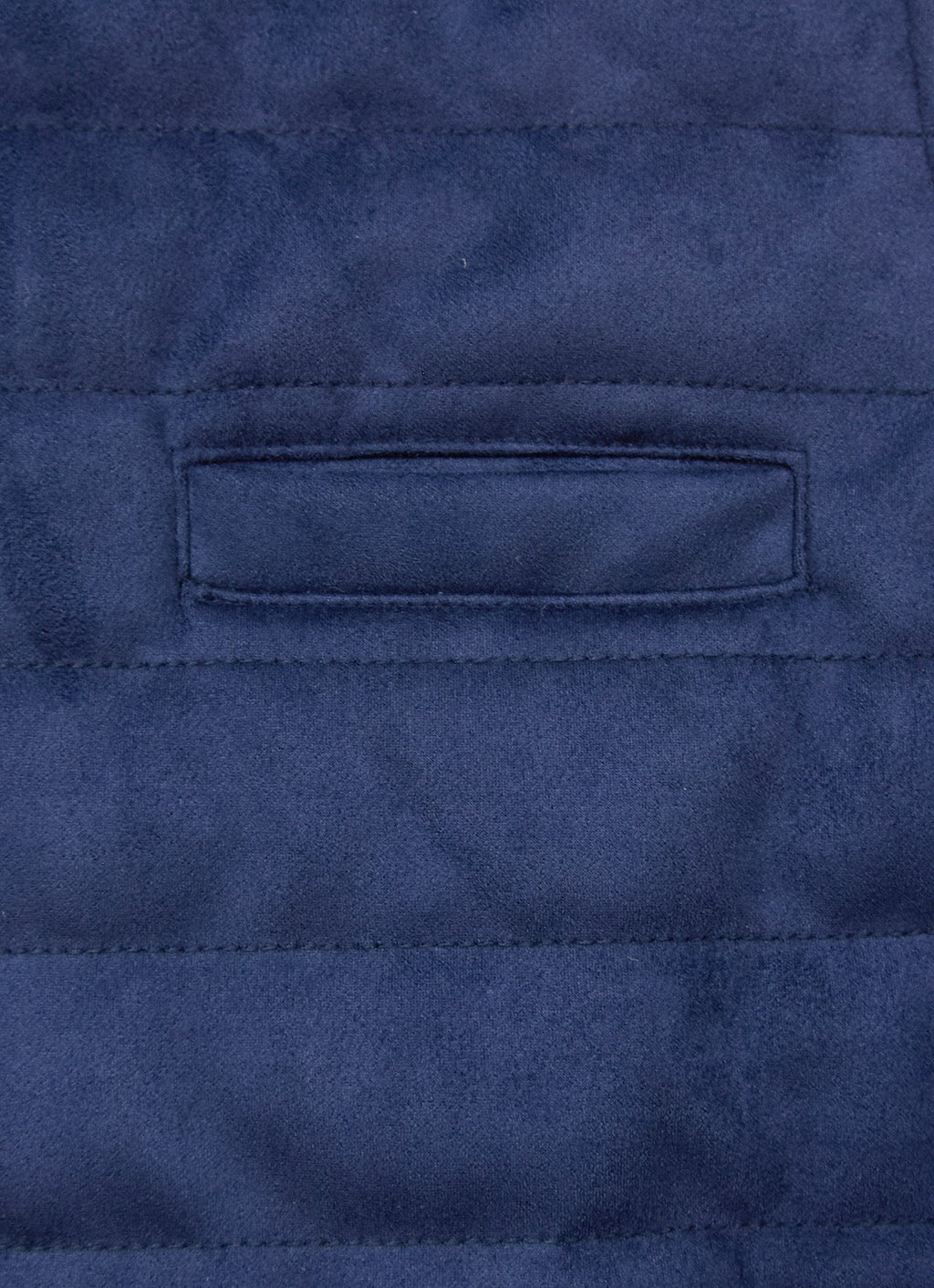 Navy Vegan Suede Vest — European Craftsmanship, Contrasting Interior Lining, Metal Zip Pull