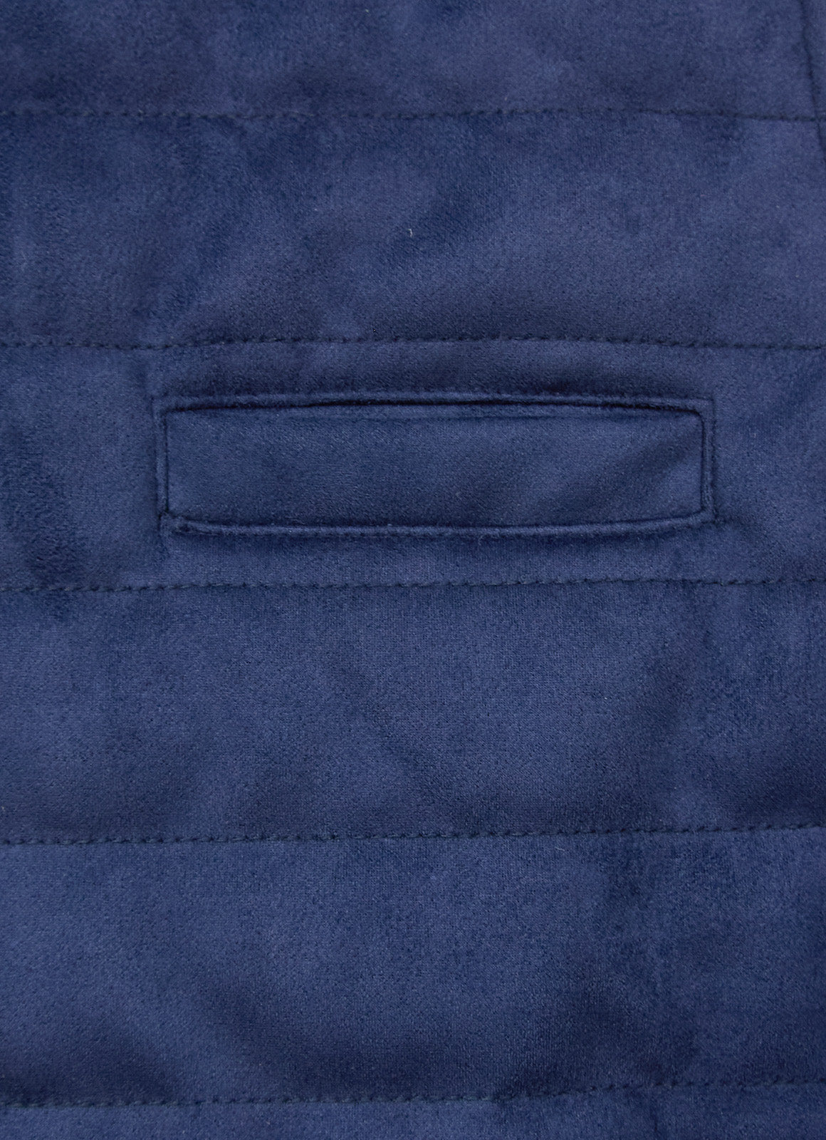 Navy Vegan Suede Vest — European Craftsmanship, Contrasting Interior Lining, Metal Zip Pull