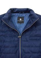 Navy Vegan Suede Vest — European Craftsmanship, Contrasting Interior Lining, Metal Zip Pull