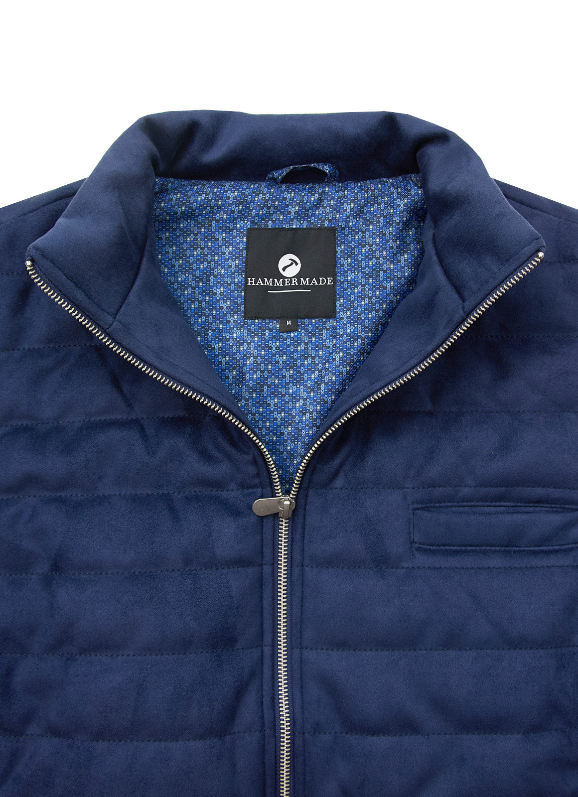 Navy Vegan Suede Vest — European Craftsmanship, Contrasting Interior Lining, Metal Zip Pull