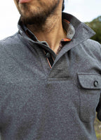 Cotton-Modal Pullover — 3-Button Collar, Chest Pocket, Elastic Waistband & Cuffs